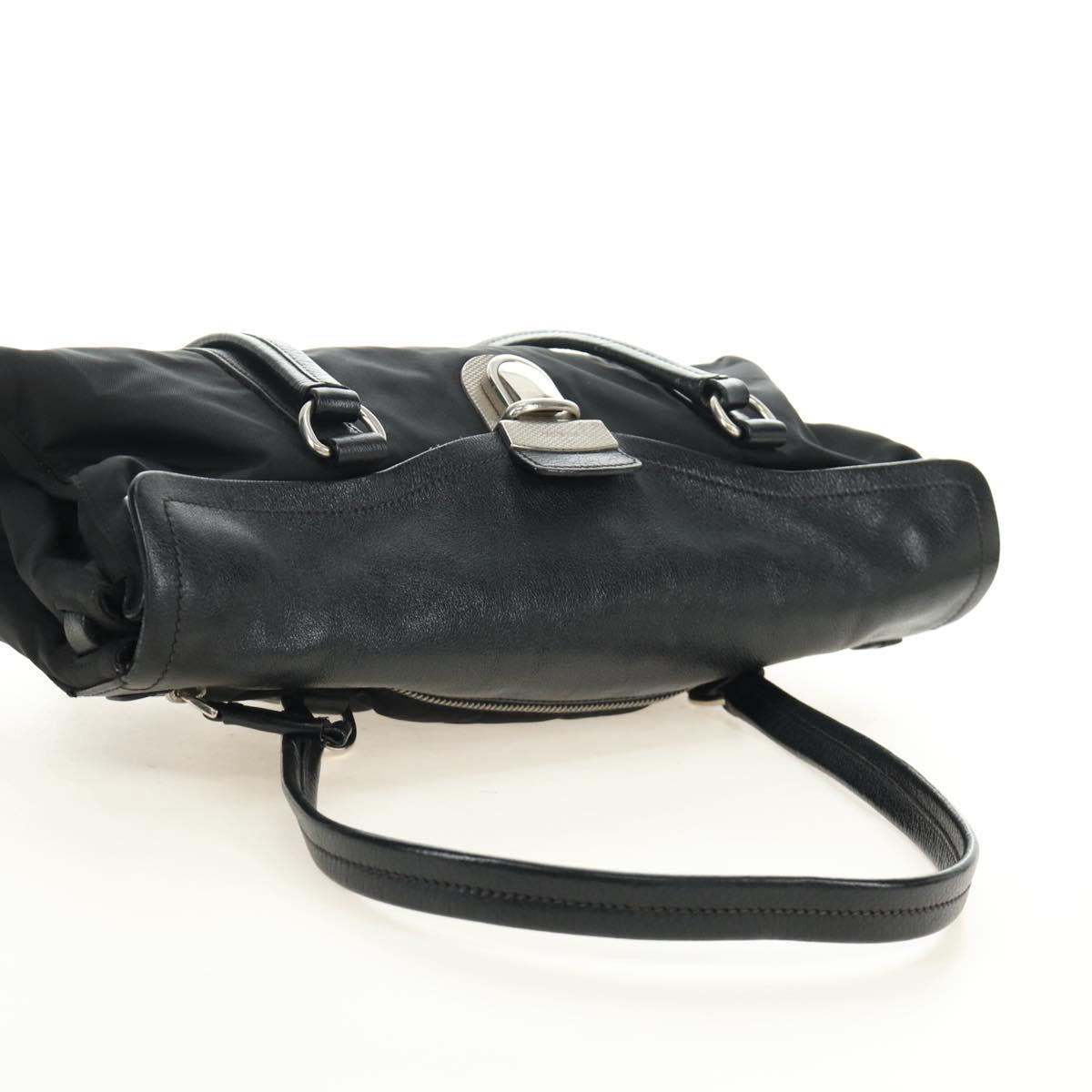 PRADA Shoulder Bag Nylon Leather Black Silver Auth 184579V