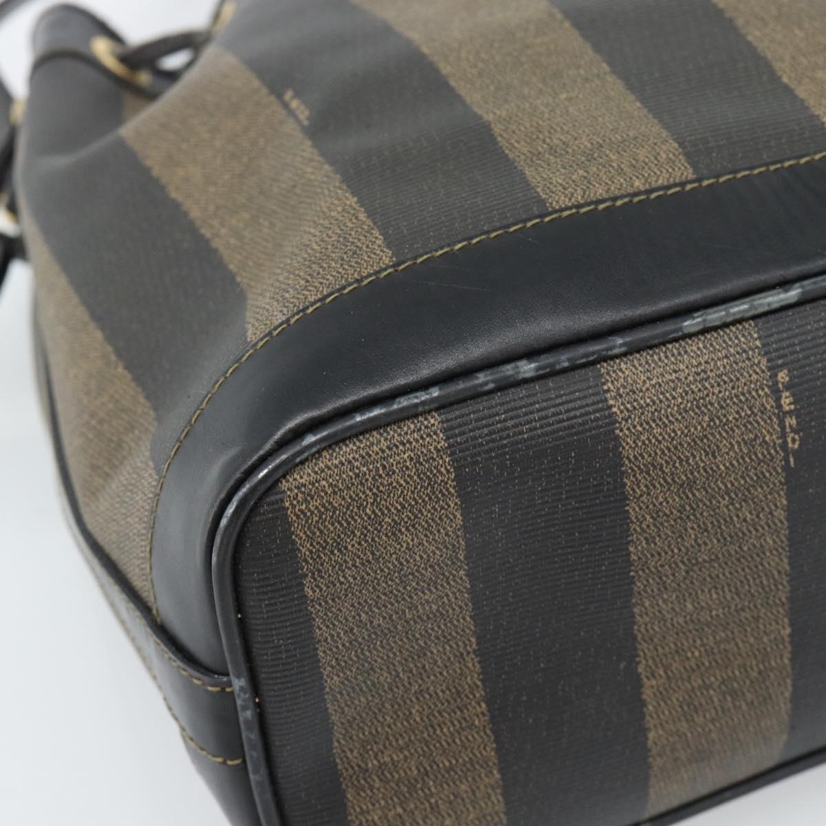FENDI Pecan Canvas Purse Shoulder Bag PVC Brown Gold Auth 184581