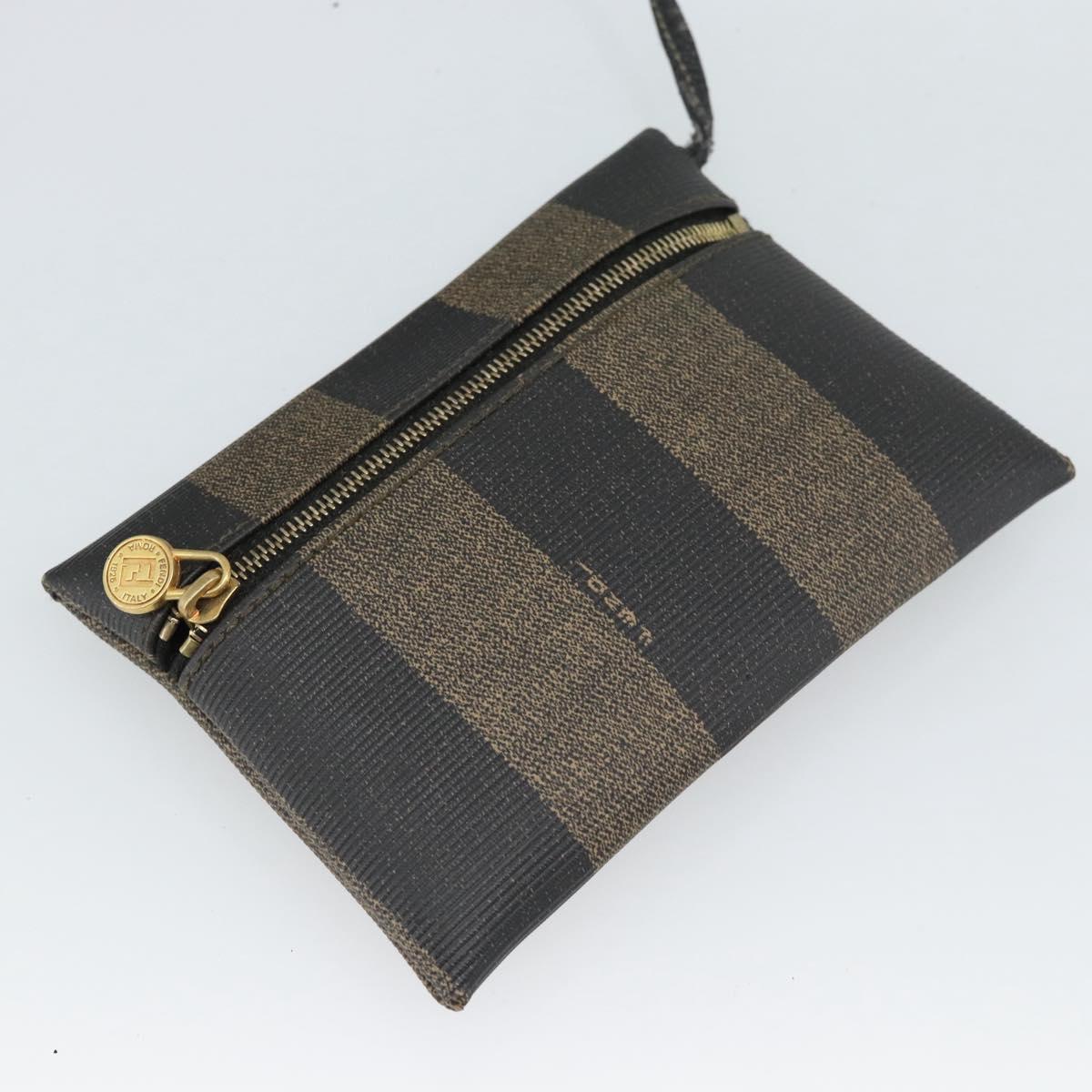 FENDI Pecan Canvas Purse Shoulder Bag PVC Brown Gold Auth 184581