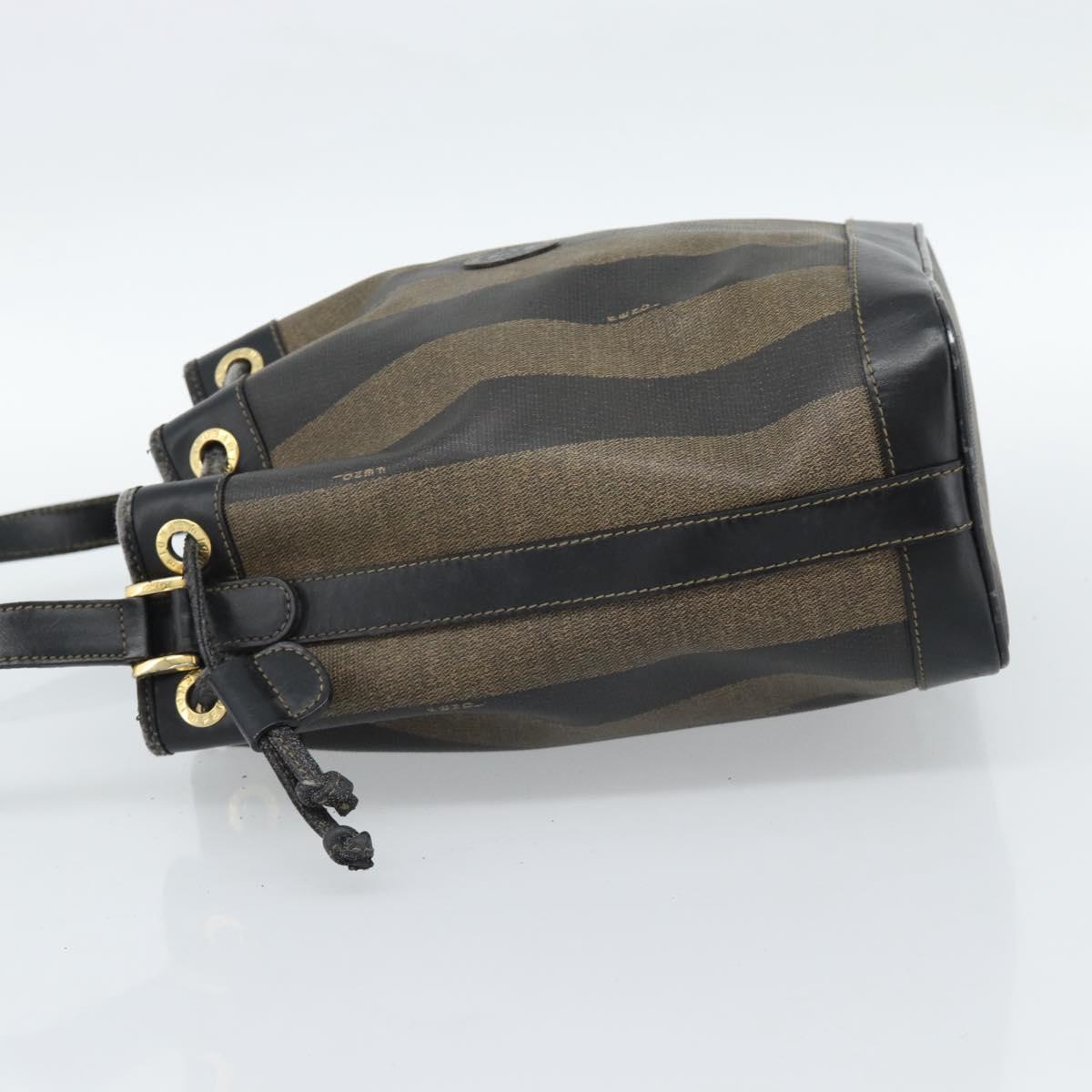 FENDI Pecan Canvas Purse Shoulder Bag PVC Brown Gold Auth 184581