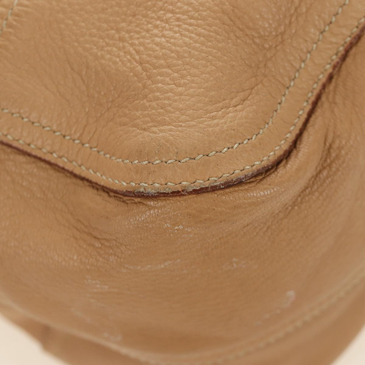 PRADA Tote Bag Leather Beige Gold Auth 184582V