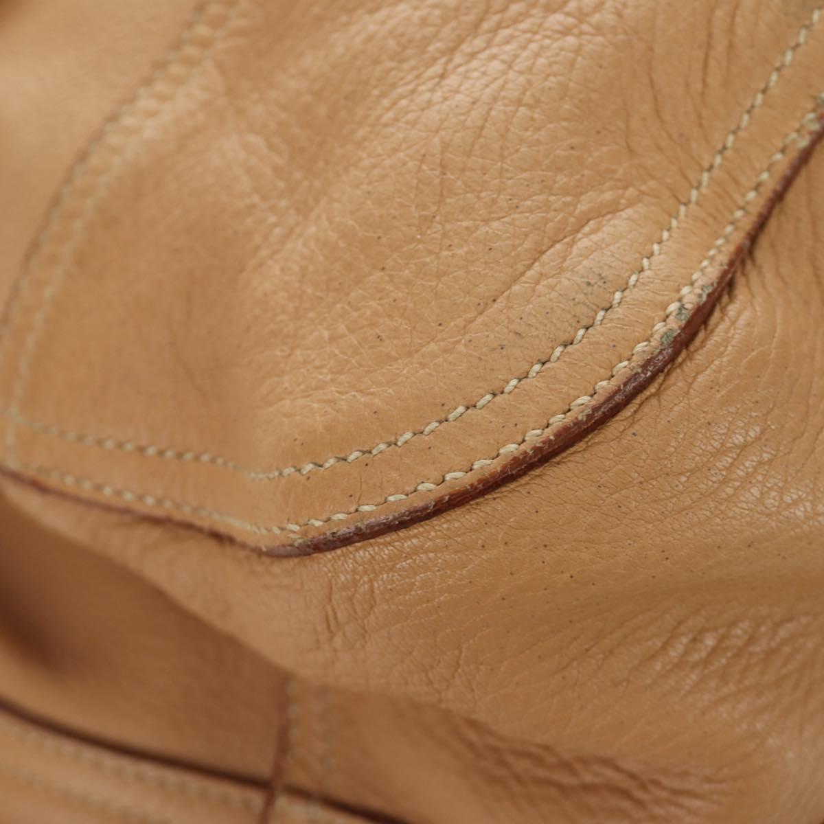 PRADA Tote Bag Leather Beige Gold Auth 184582V