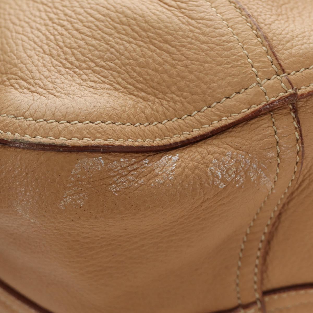 PRADA Tote Bag Leather Beige Gold Auth 184582V