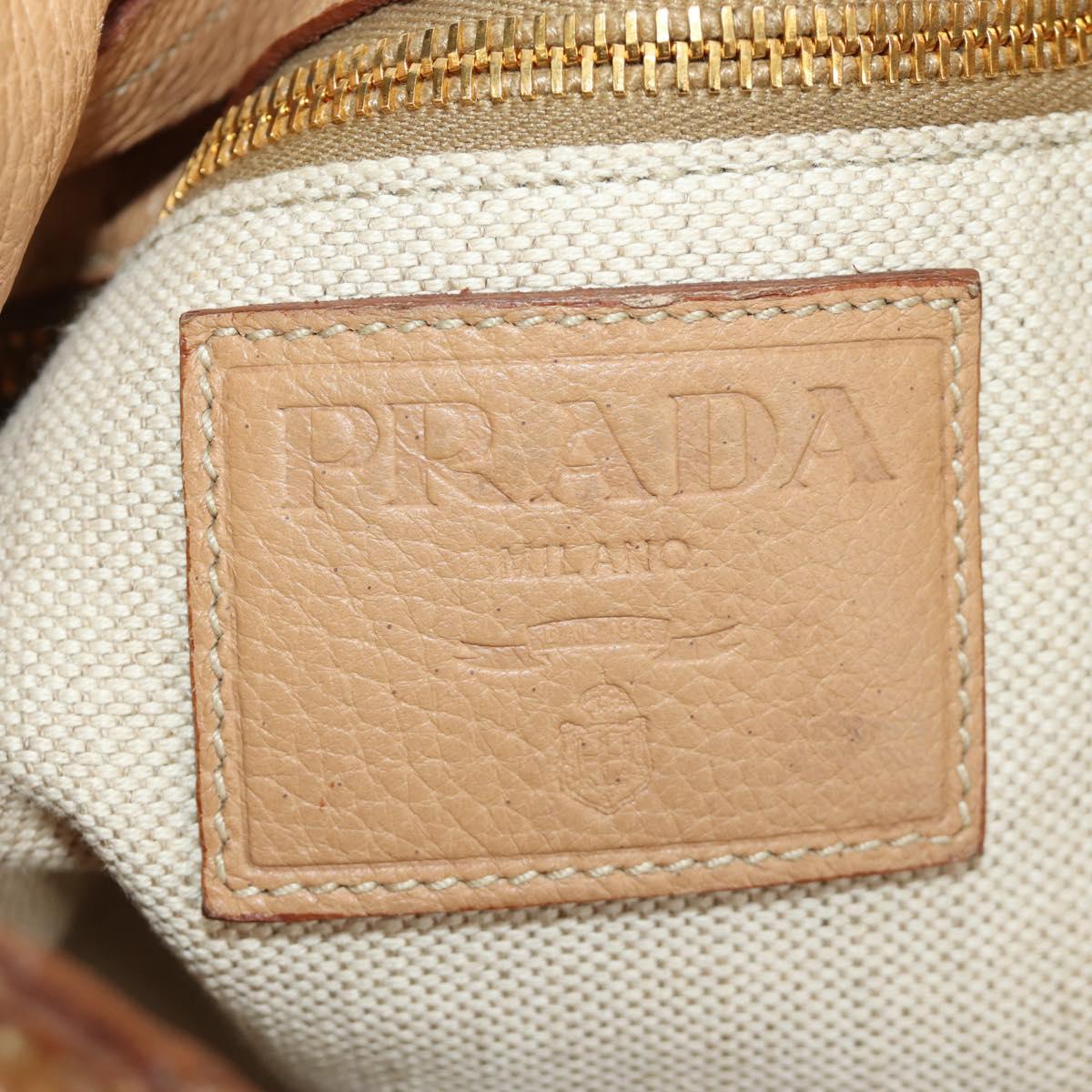 PRADA Tote Bag Leather Beige Gold Auth 184582V
