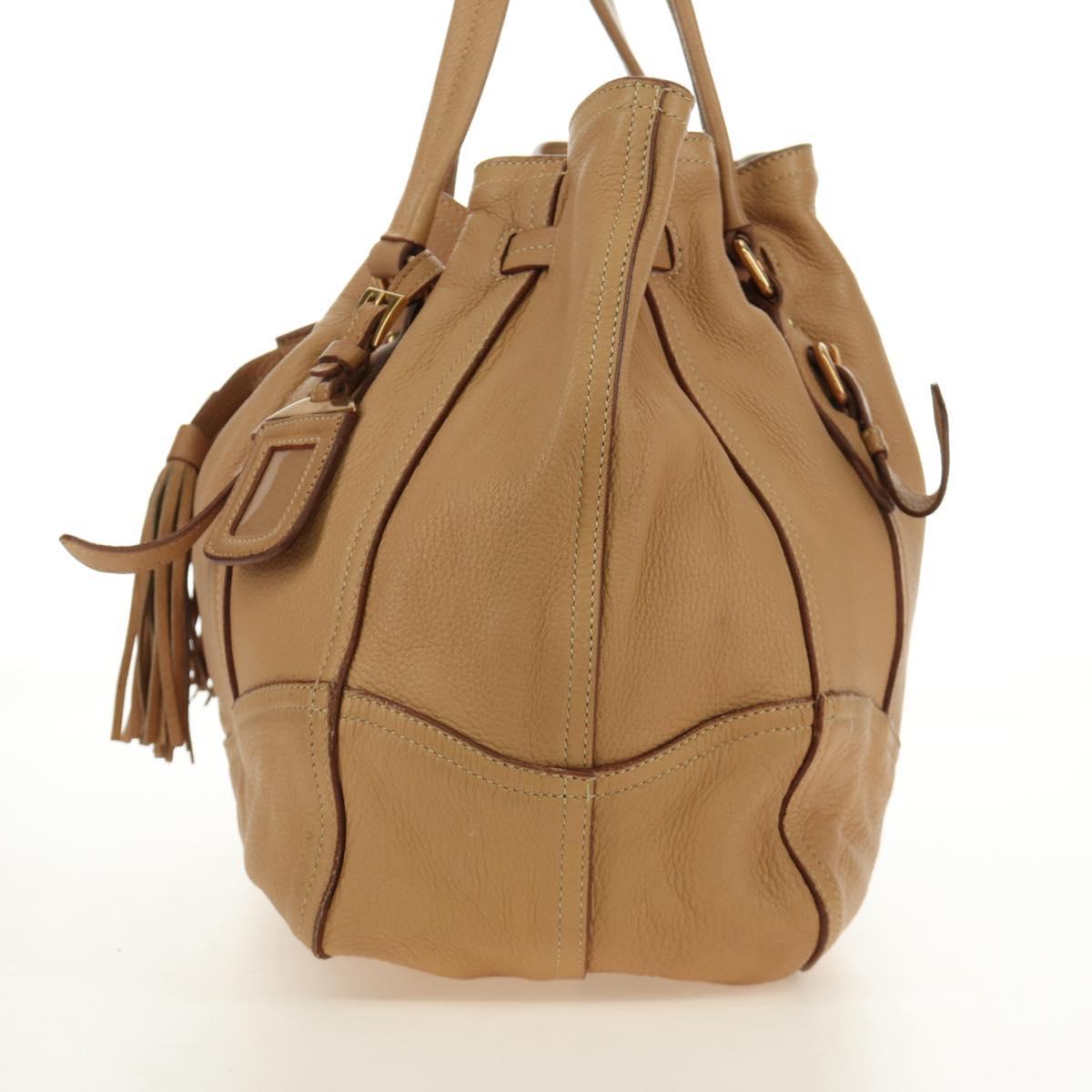 PRADA Tote Bag Leather Beige Gold Auth 184582V