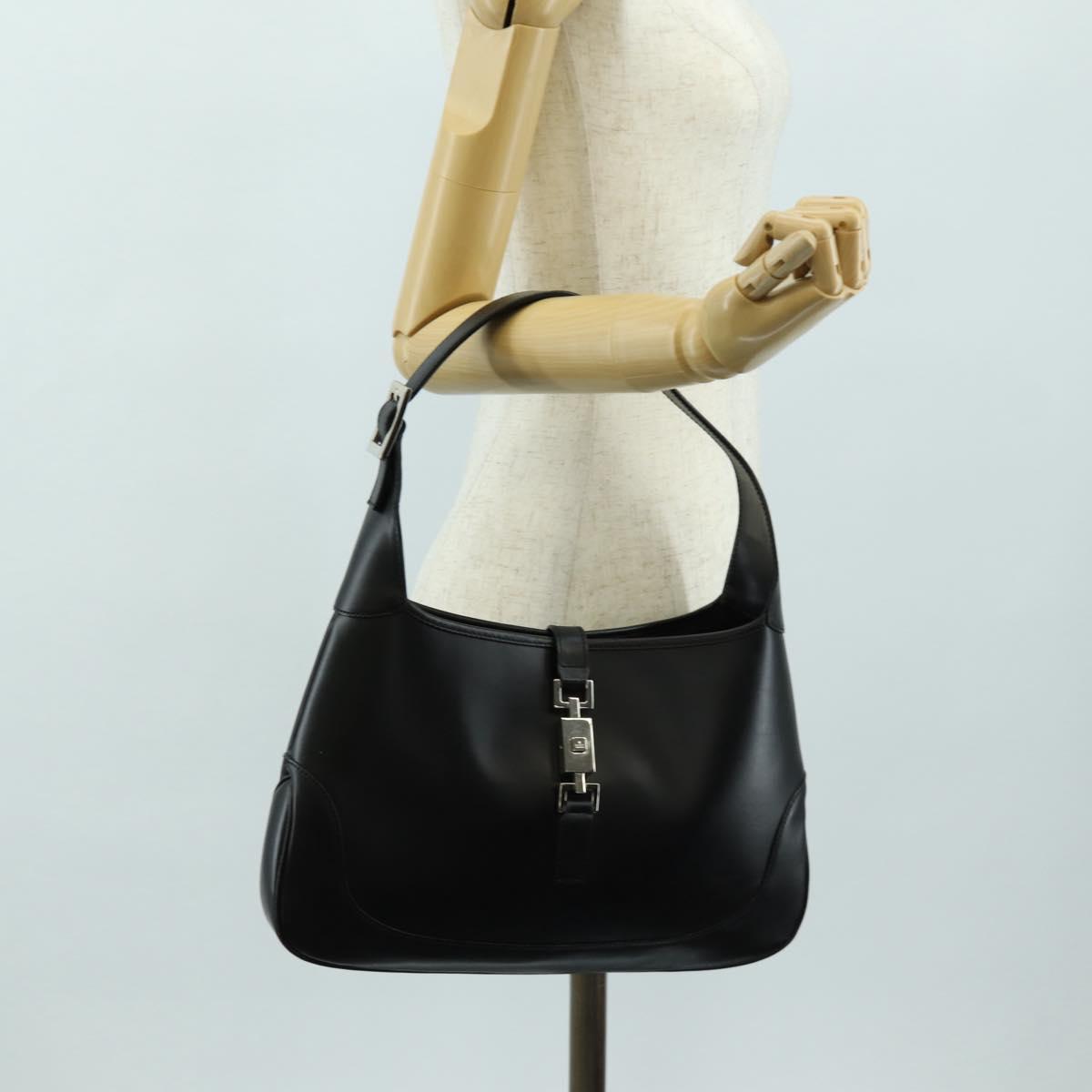 GUCCI Jackie Shoulder Bag Leather Black Silver 001 3306 2684 Auth 184583SAM