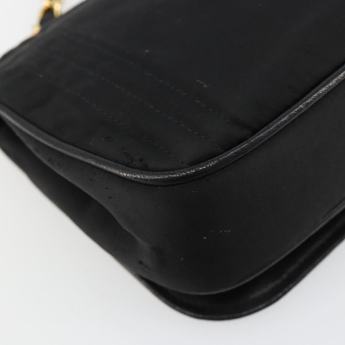 CHANEL Chain Shoulder Bag Nylon Black Gold CC Auth 184584A