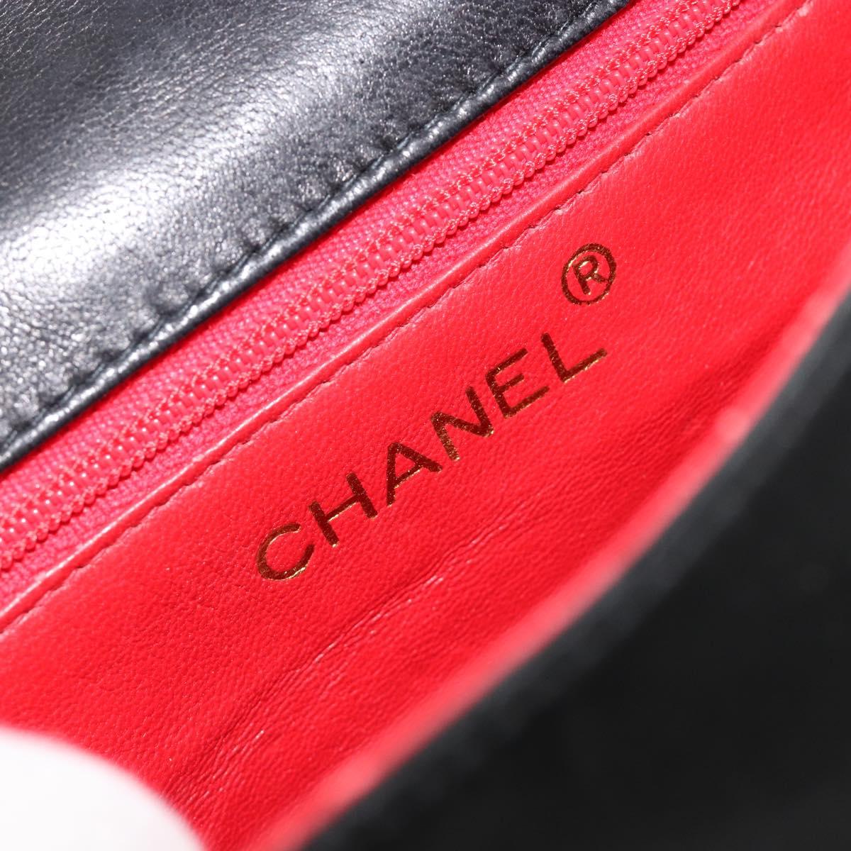 CHANEL Chain Shoulder Bag Nylon Black Gold CC Auth 184584A