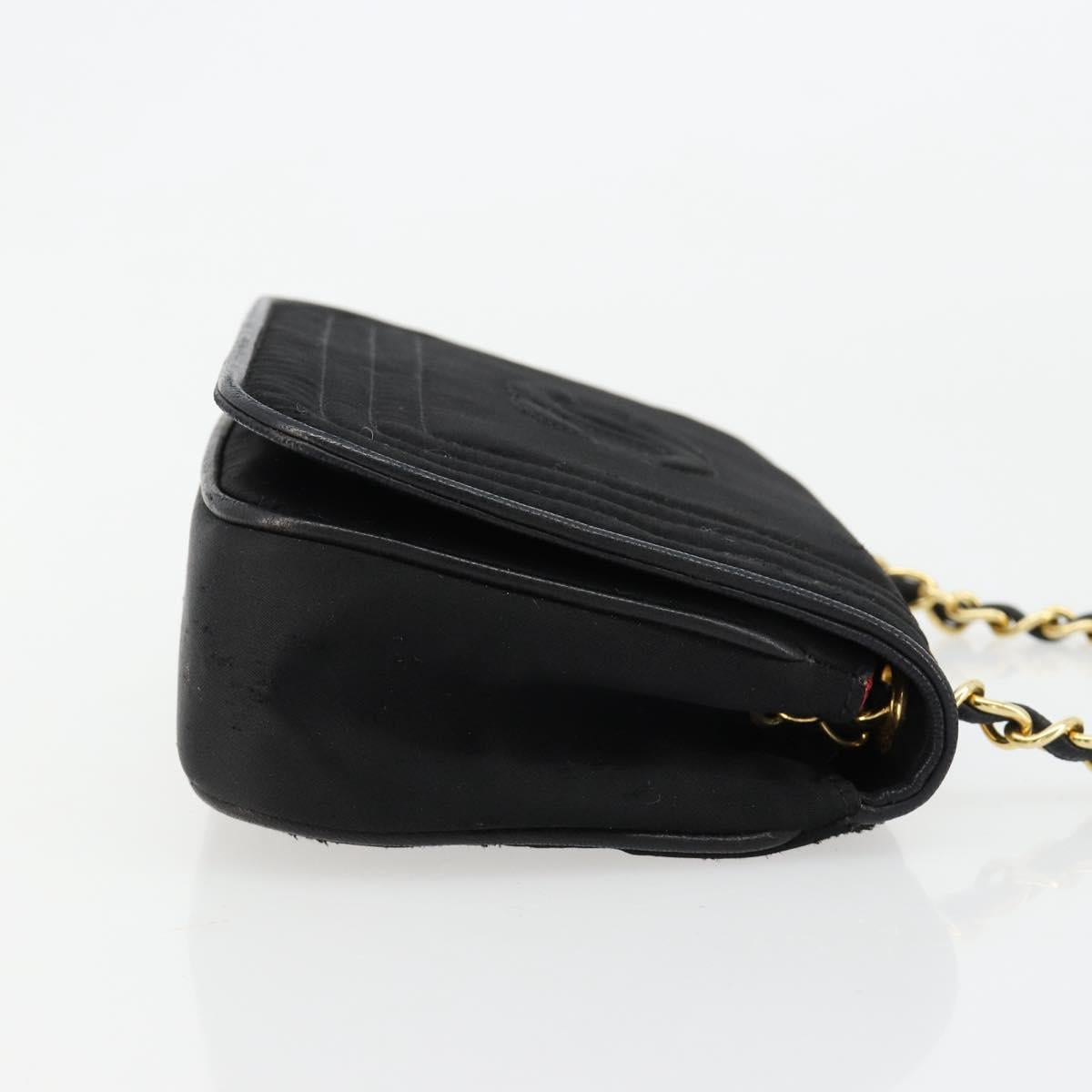 CHANEL Chain Shoulder Bag Nylon Black Gold CC Auth 184584A