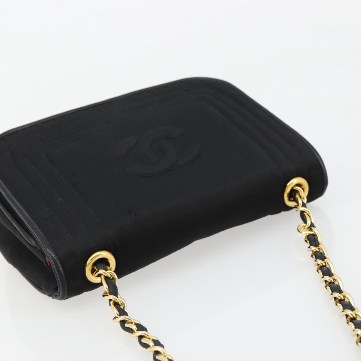 CHANEL Chain Shoulder Bag Nylon Black Gold CC Auth 184584A