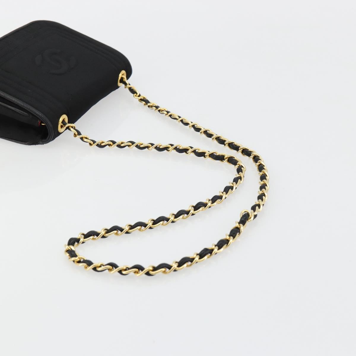 CHANEL Chain Shoulder Bag Nylon Black Gold CC Auth 184584A