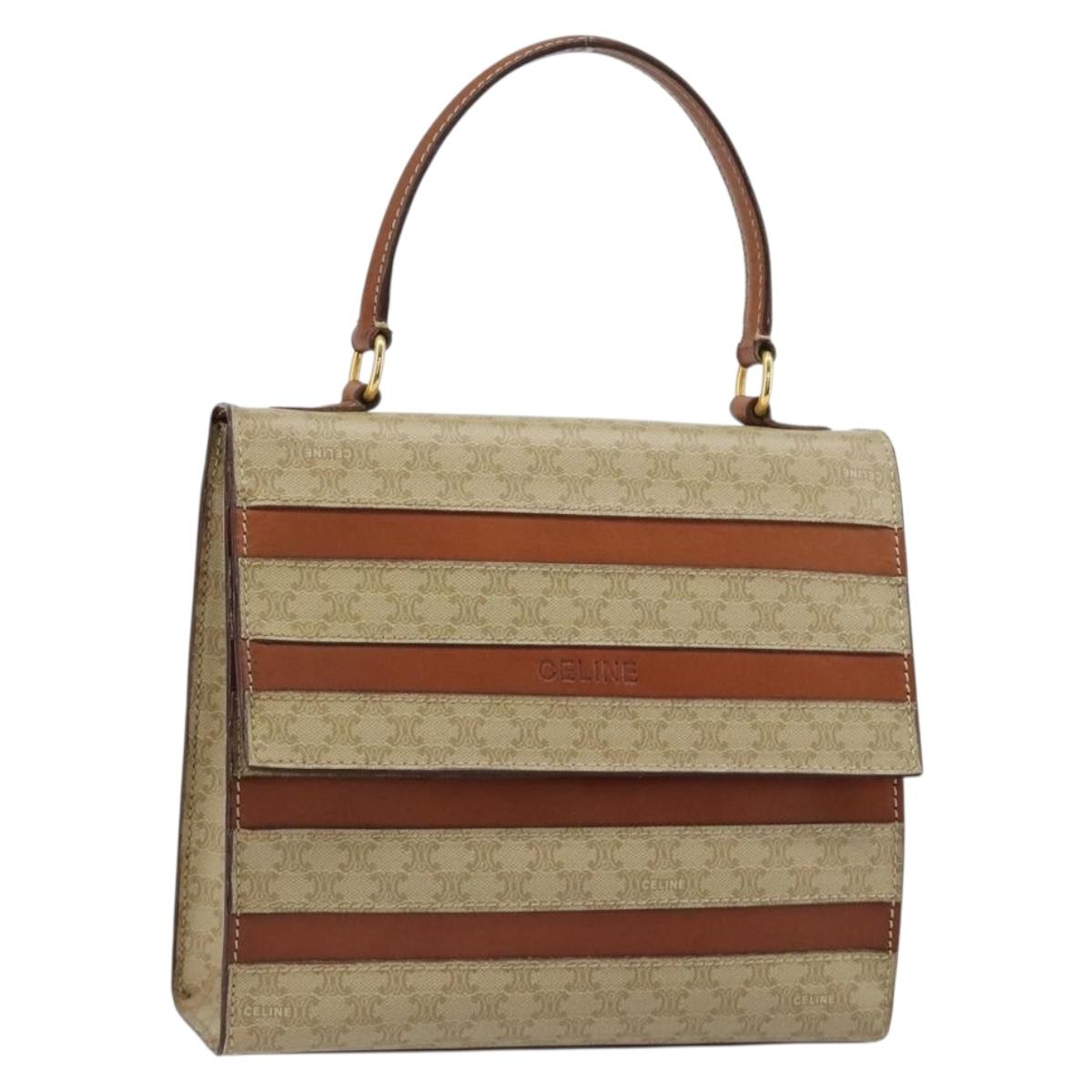 CELINE Macadam Canvas Hand Bag PVC Beige Gold Auth 184585