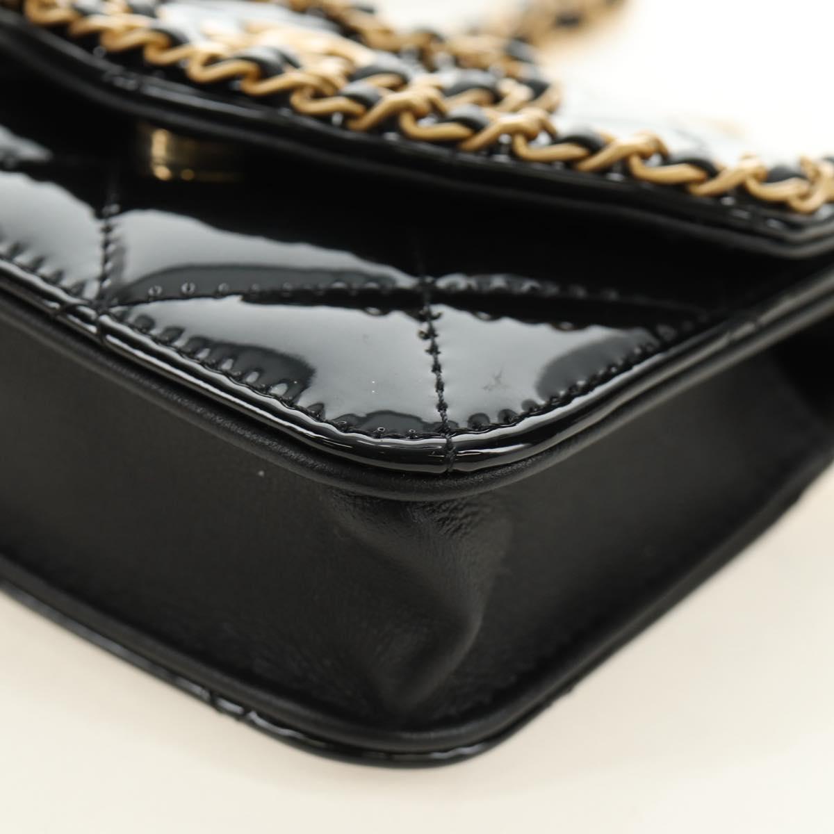 CHANEL Matelasse Chain Shoulder Bag Patent leather Black Gold CC Auth 184590SAM