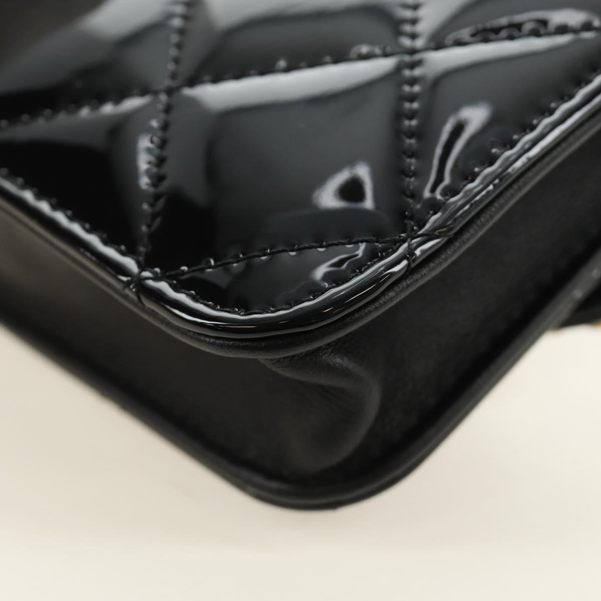 CHANEL Matelasse Chain Shoulder Bag Patent leather Black Gold CC Auth 184590SAM