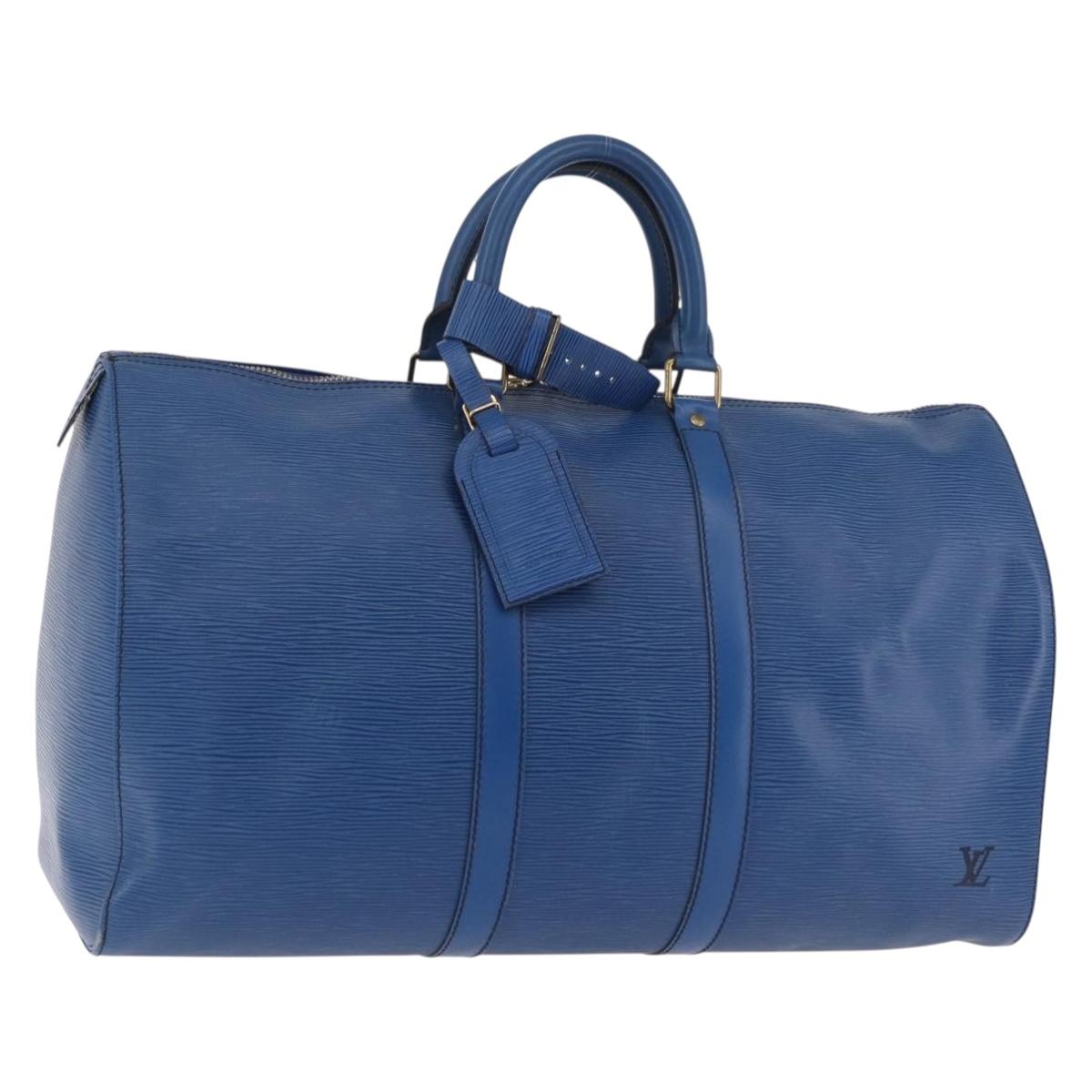 LOUIS VUITTON Epi Keepall 45 Boston Bag Blue M42975 LV Auth 184611