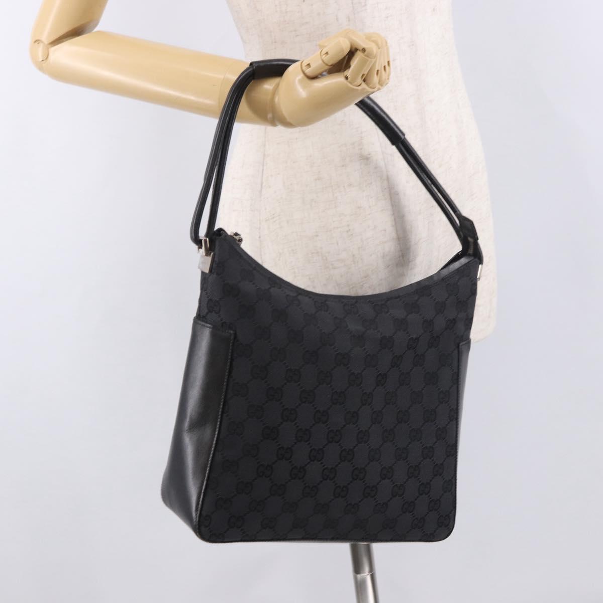 GUCCI GG Canvas Shoulder Bag Black Silver 001 3766 2123 Auth 184615