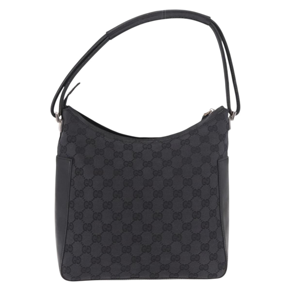GUCCI GG Canvas Shoulder Bag Black Silver 001 3766 2123 Auth 184615