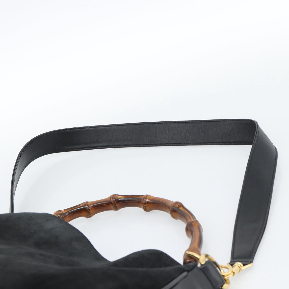 GUCCI Bamboo Shoulder Bag Suede 2way Black Gold 001 1577 2615 Auth 184617