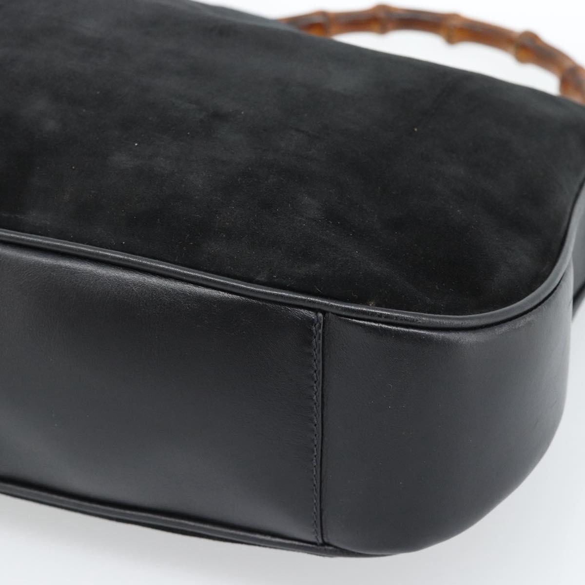 GUCCI Bamboo Shoulder Bag Suede 2way Black Gold 001 1577 2615 Auth 184617