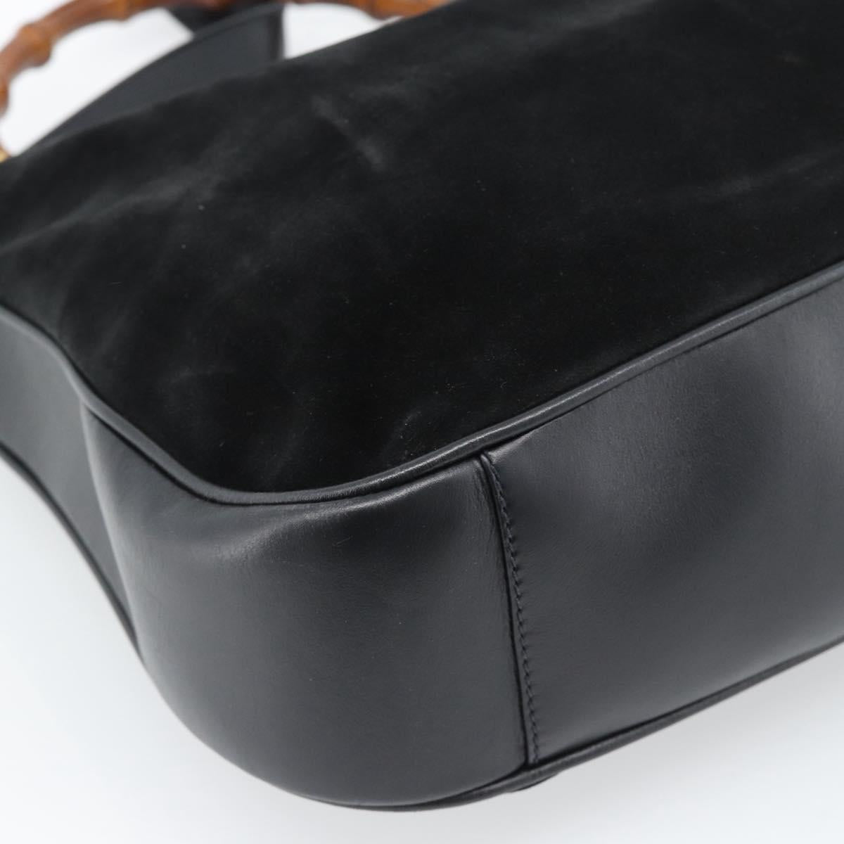 GUCCI Bamboo Shoulder Bag Suede 2way Black Gold 001 1577 2615 Auth 184617