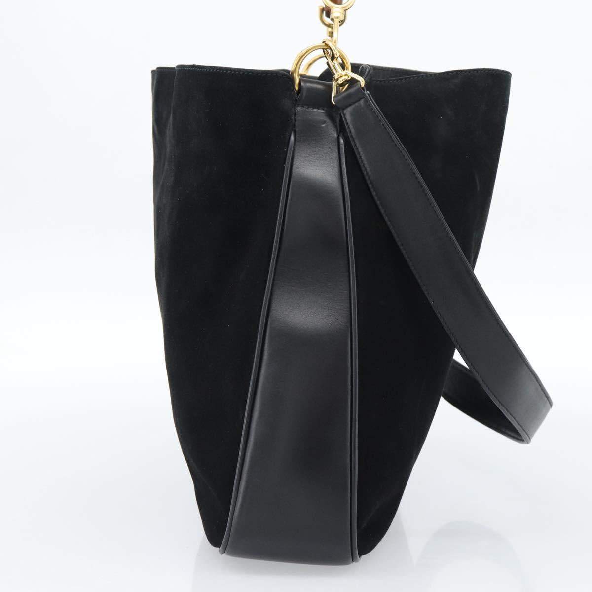 GUCCI Bamboo Shoulder Bag Suede 2way Black Gold 001 1577 2615 Auth 184617