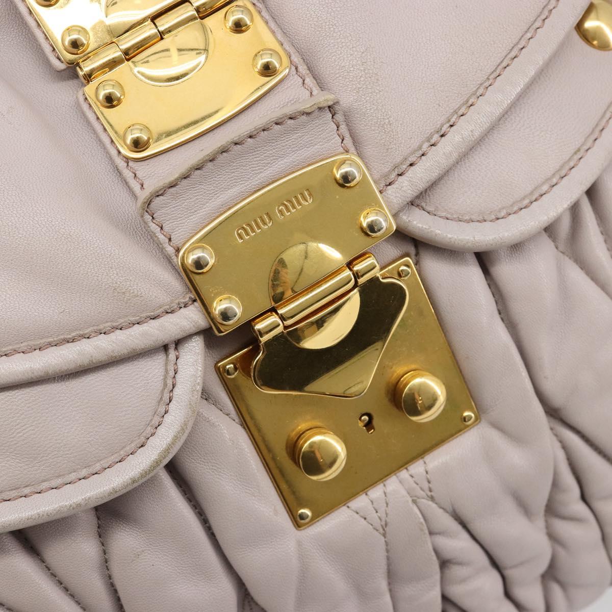 Miu Miu Matelasse Shoulder Bag Leather 2way Gold Purple gray Auth 184618A