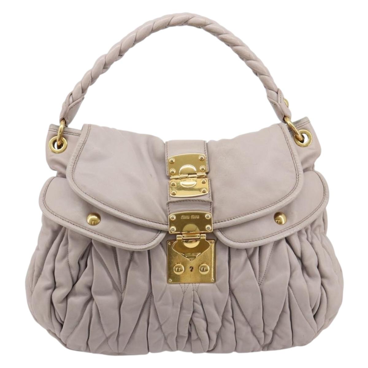 Miu Miu Matelasse Shoulder Bag Leather 2way Gold Purple gray Auth 184618A