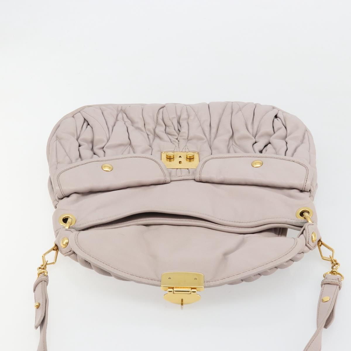 Miu Miu Matelasse Shoulder Bag Leather 2way Gold Purple gray Auth 184618A