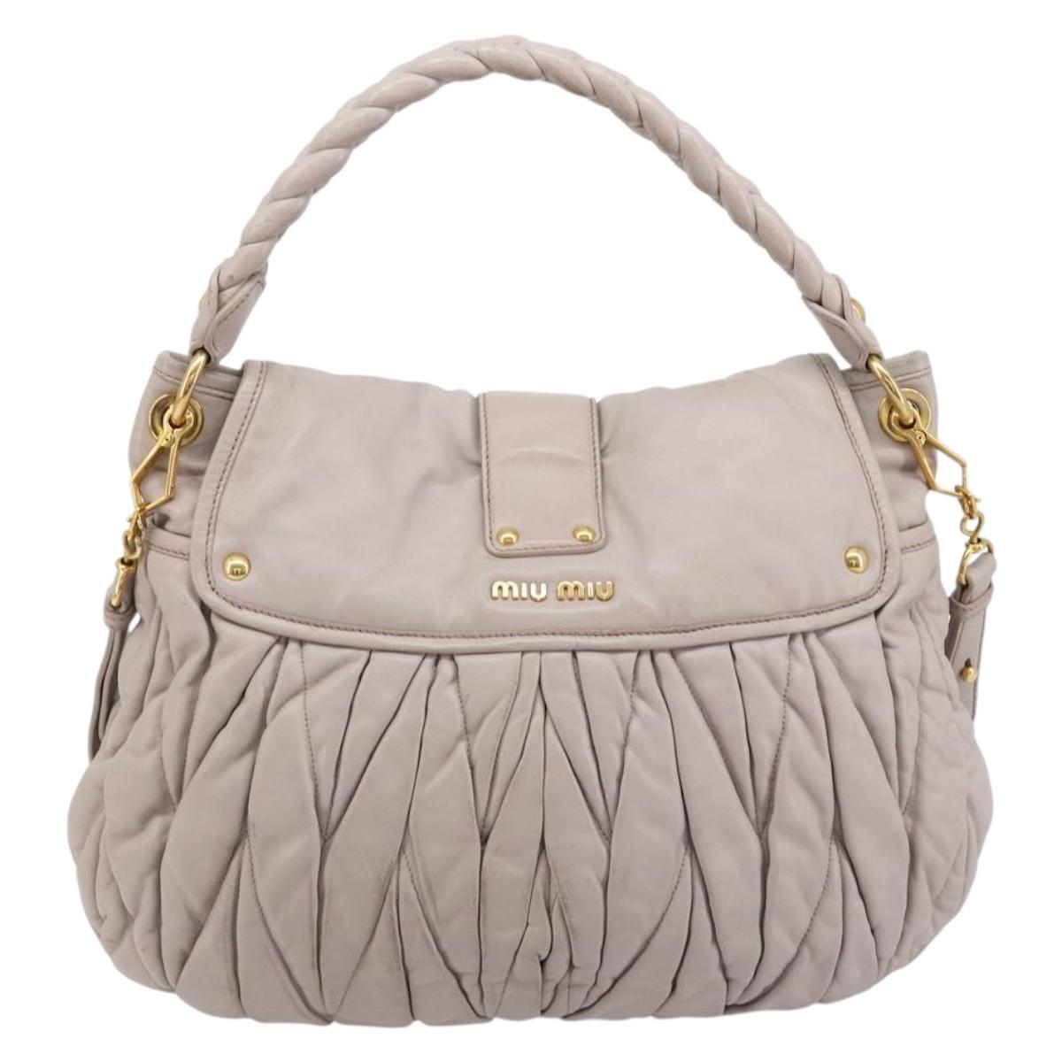 Miu Miu Matelasse Shoulder Bag Leather 2way Gold Purple gray Auth 184618A