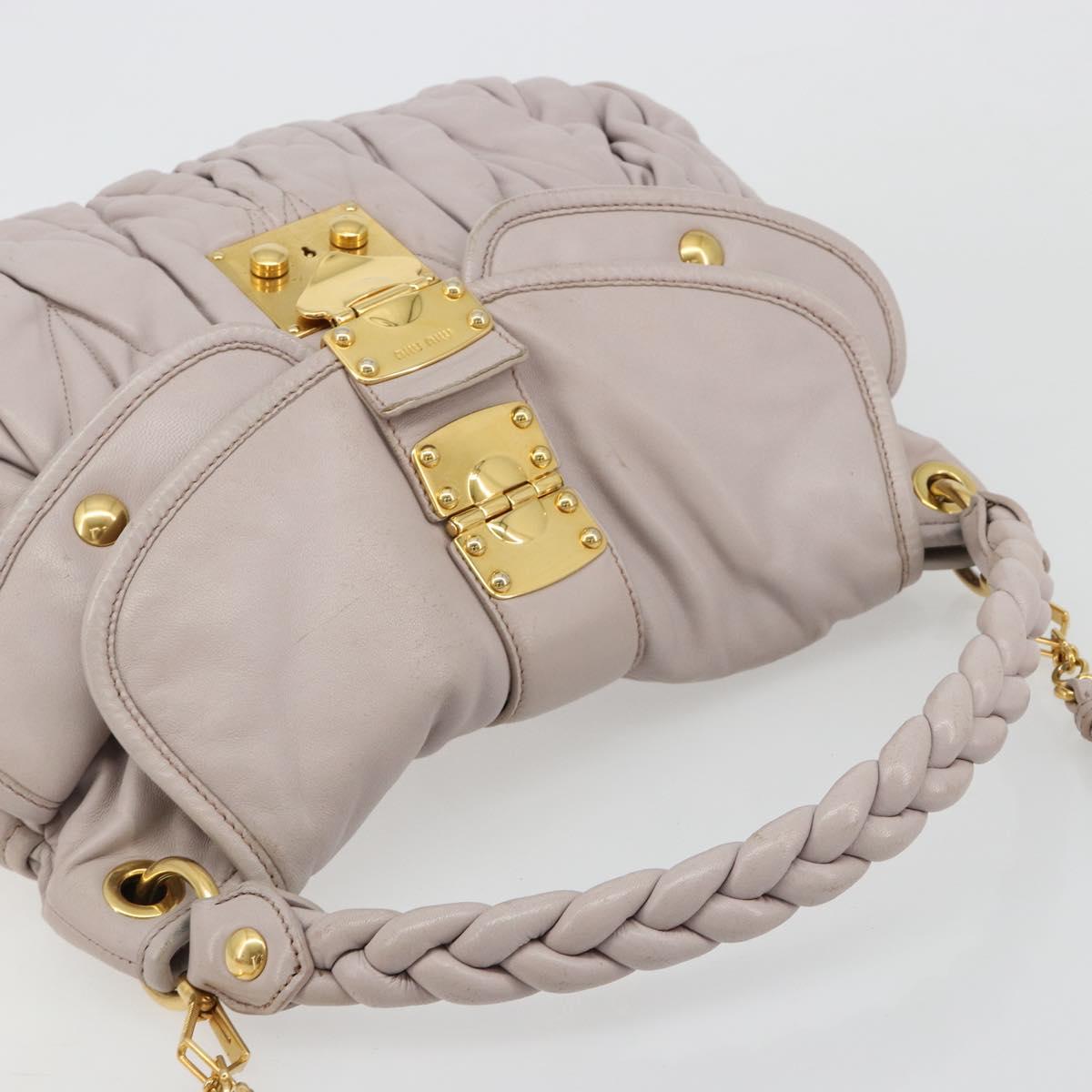 Miu Miu Matelasse Shoulder Bag Leather 2way Gold Purple gray Auth 184618A
