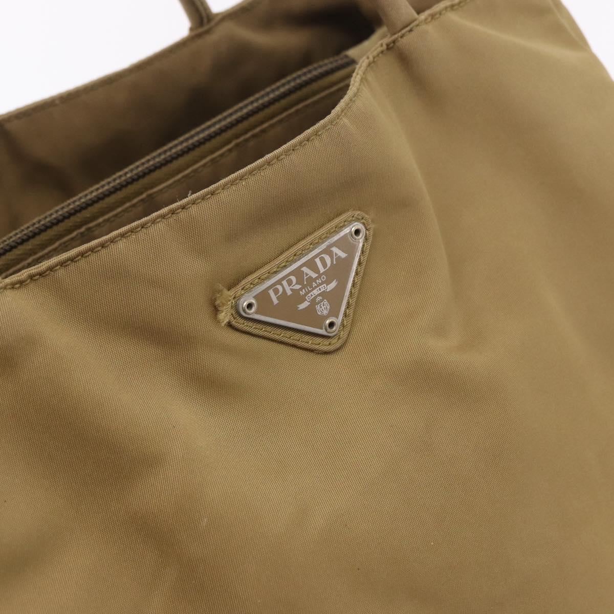 PRADA Tote Bag Nylon Brown Silver Auth 184619