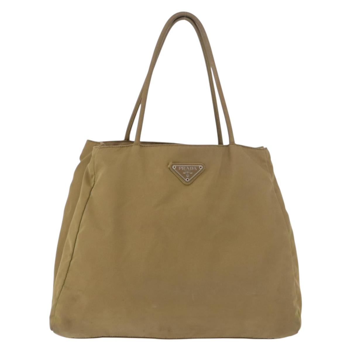 PRADA Tote Bag Nylon Brown Silver Auth 184619