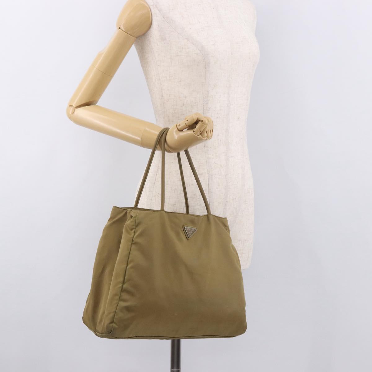 PRADA Tote Bag Nylon Brown Silver Auth 184619