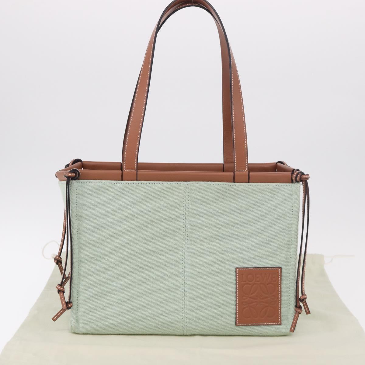LOEWE Anagram Cushion Tote Bag Canvas Leather Mint Green Auth 184625M