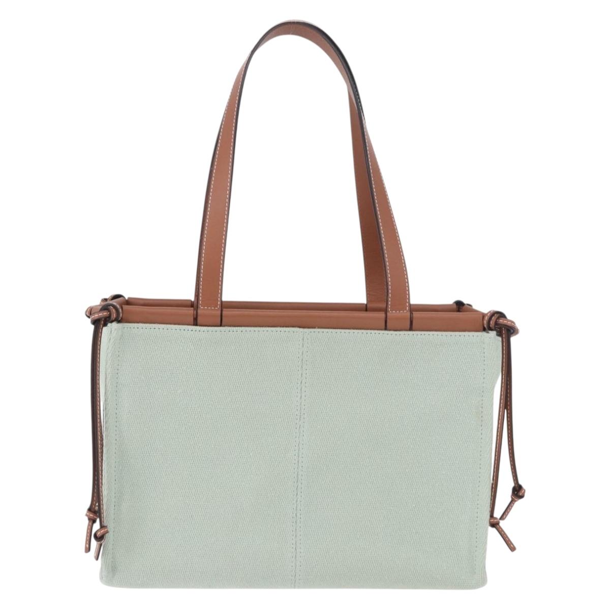 LOEWE Anagram Cushion Tote Bag Canvas Leather Mint Green Auth 184625M
