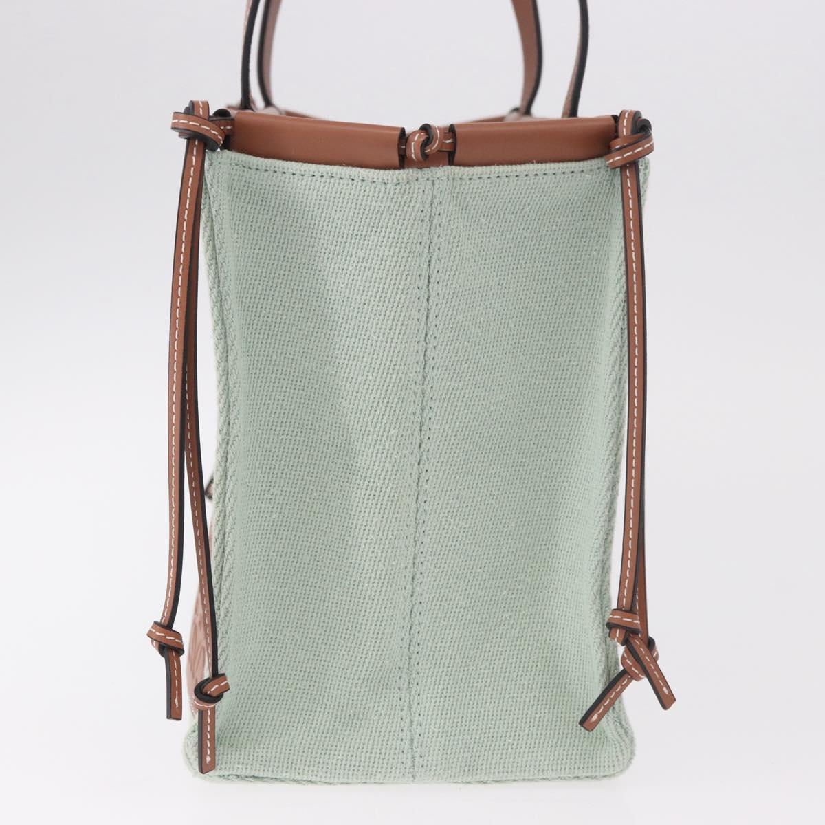 LOEWE Anagram Cushion Tote Bag Canvas Leather Mint Green Auth 184625M