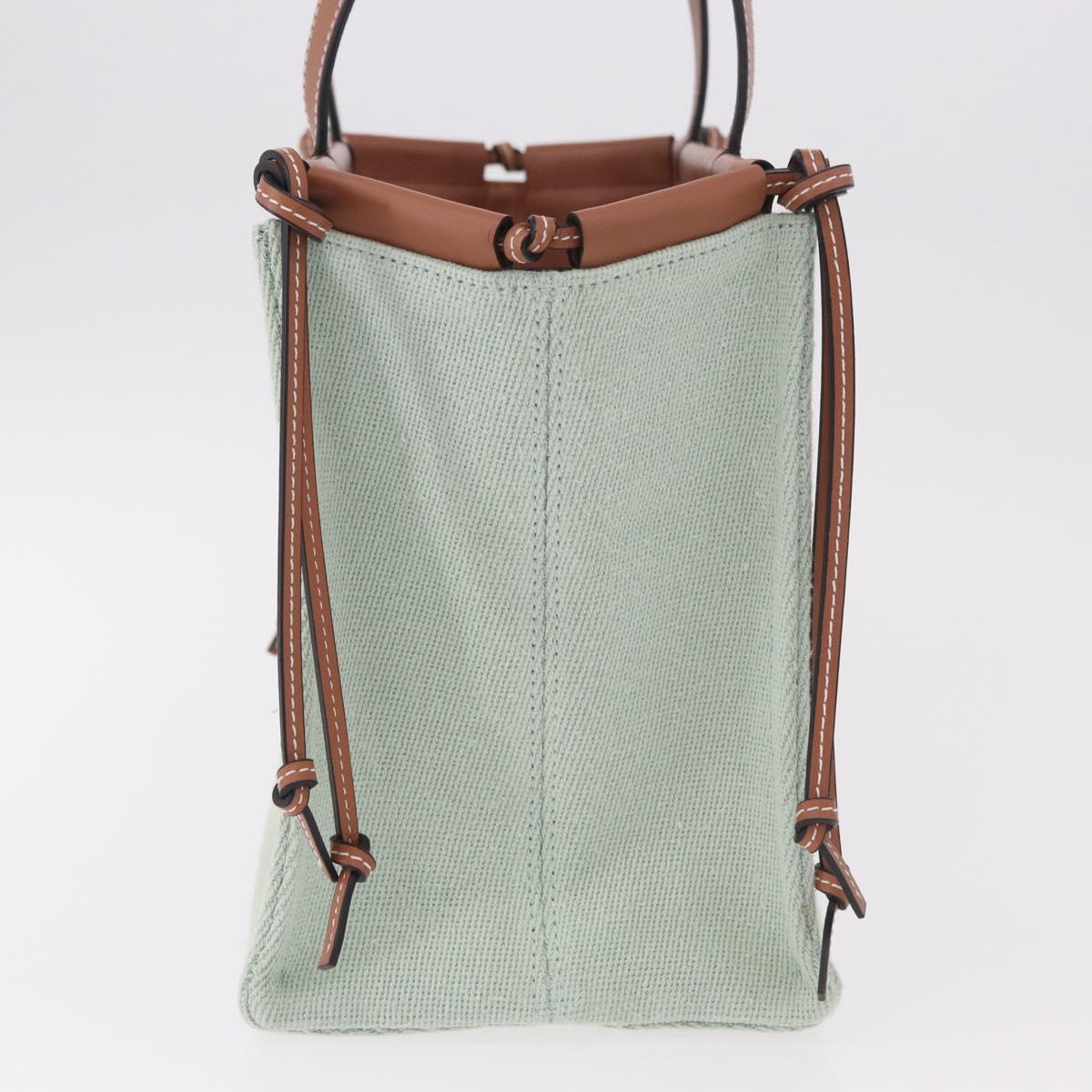 LOEWE Anagram Cushion Tote Bag Canvas Leather Mint Green Auth 184625M
