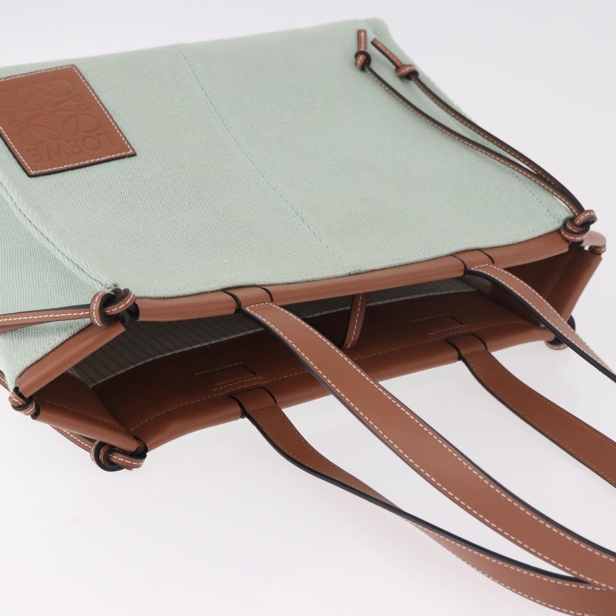 LOEWE Anagram Cushion Tote Bag Canvas Leather Mint Green Auth 184625M