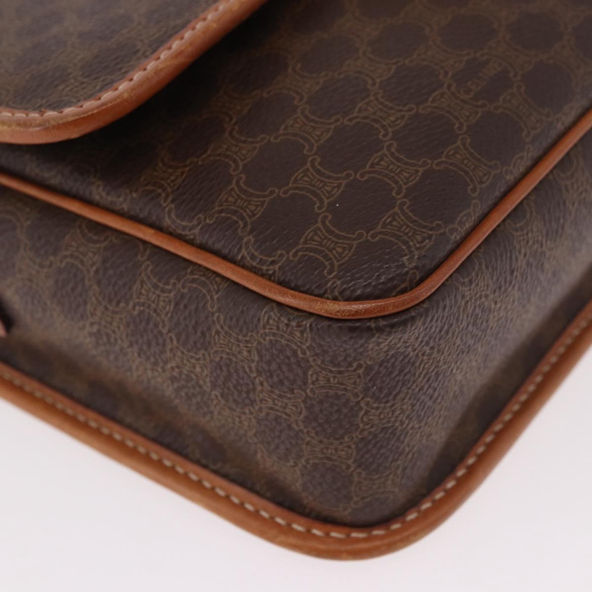 CELINE Macadam Canvas Circle Shoulder Bag PVC Leather Brown Gold Auth 184626