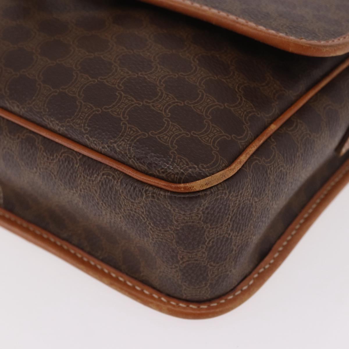 CELINE Macadam Canvas Circle Shoulder Bag PVC Leather Brown Gold Auth 184626
