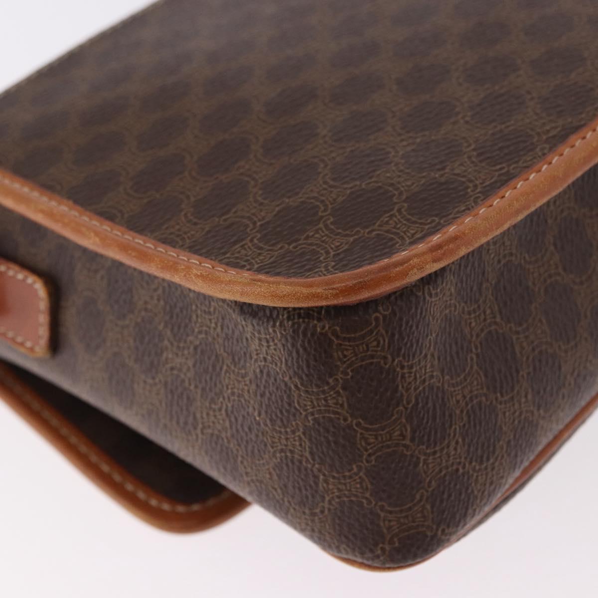 CELINE Macadam Canvas Circle Shoulder Bag PVC Leather Brown Gold Auth 184626