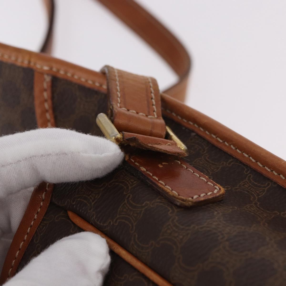 CELINE Macadam Canvas Circle Shoulder Bag PVC Leather Brown Gold Auth 184626