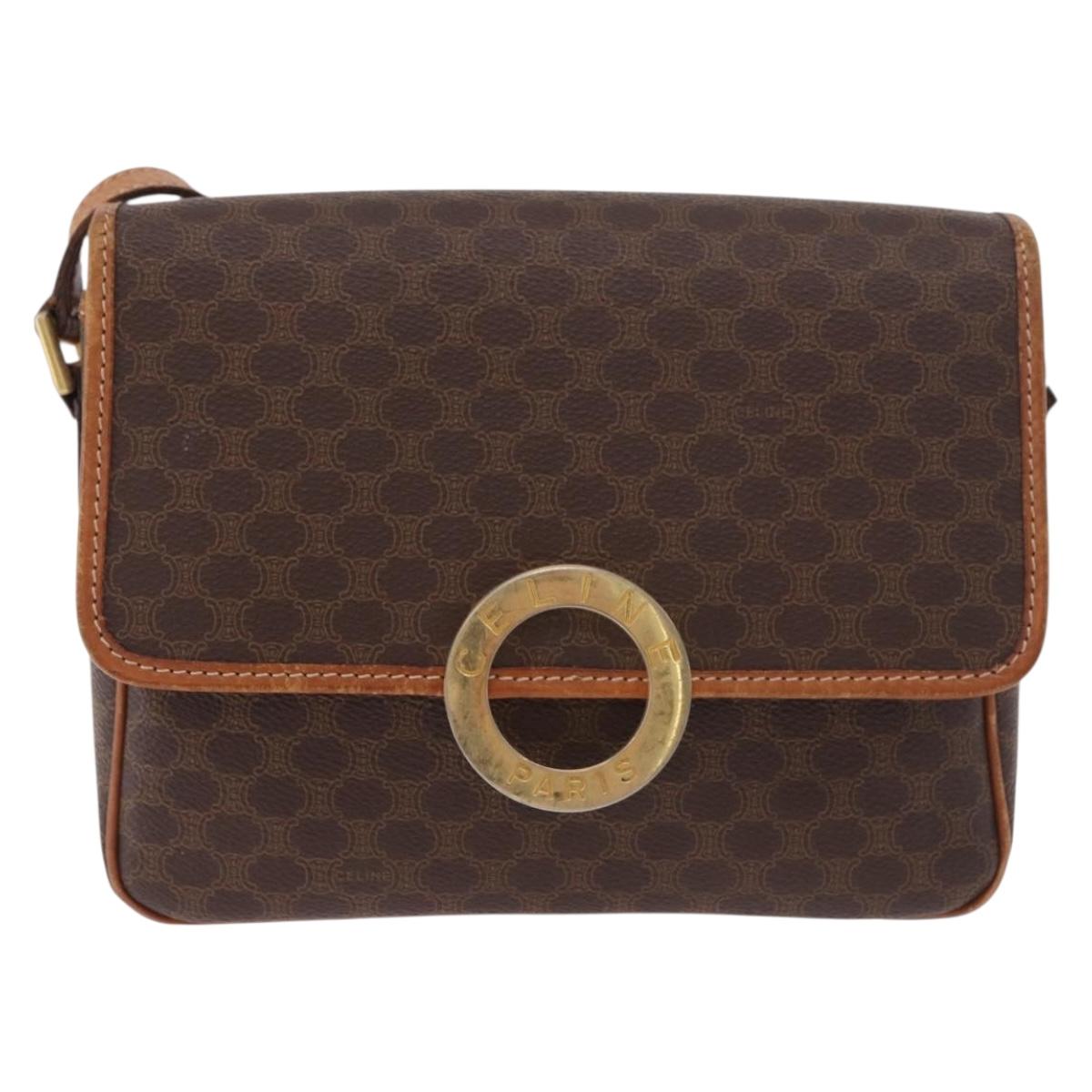CELINE Macadam Canvas Circle Shoulder Bag PVC Leather Brown Gold Auth 184626