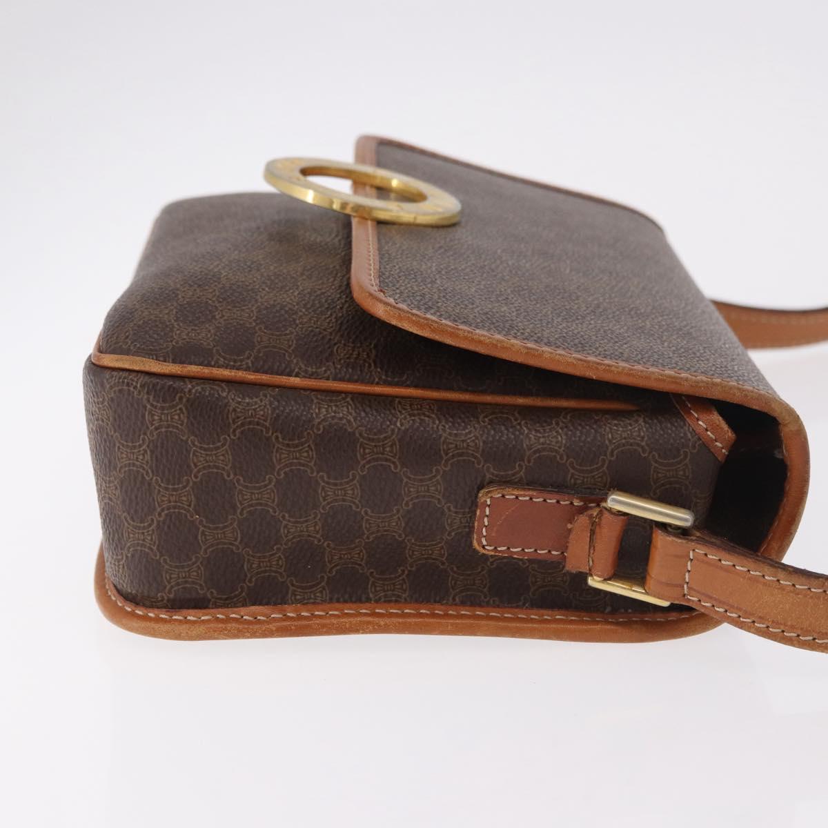 CELINE Macadam Canvas Circle Shoulder Bag PVC Leather Brown Gold Auth 184626