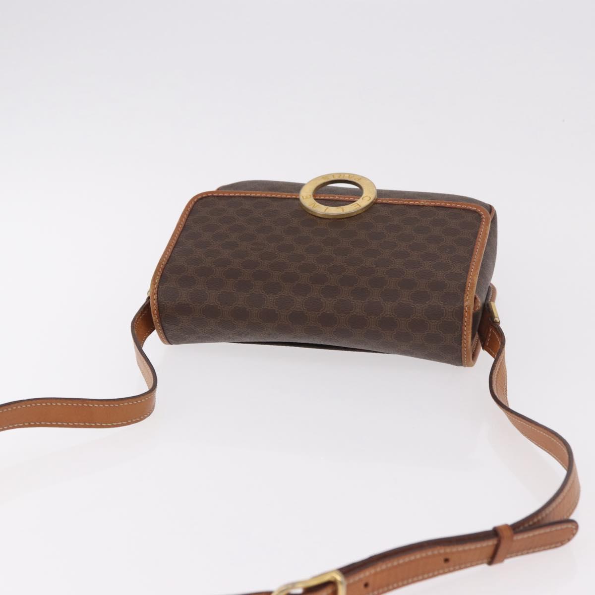 CELINE Macadam Canvas Circle Shoulder Bag PVC Leather Brown Gold Auth 184626