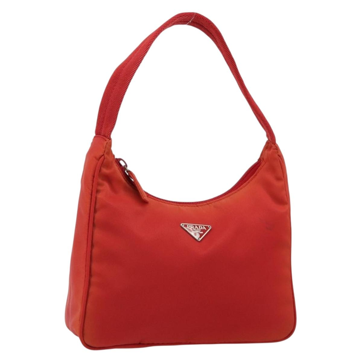 PRADA Hand Pouch Nylon Red Silver Auth 184627A