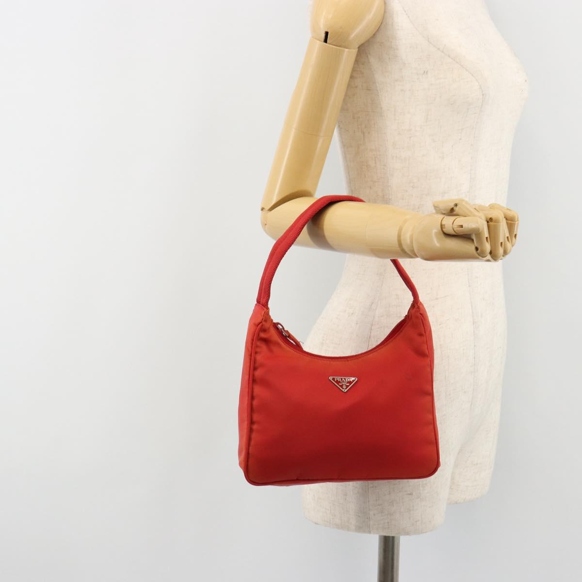 PRADA Hand Pouch Nylon Red Silver Auth 184627A