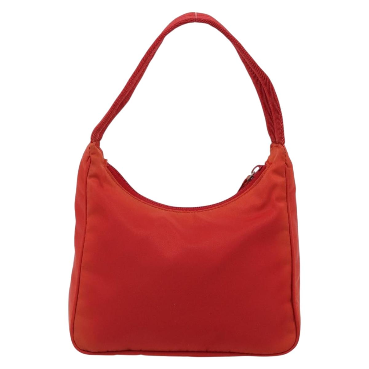 PRADA Hand Pouch Nylon Red Silver Auth 184627A