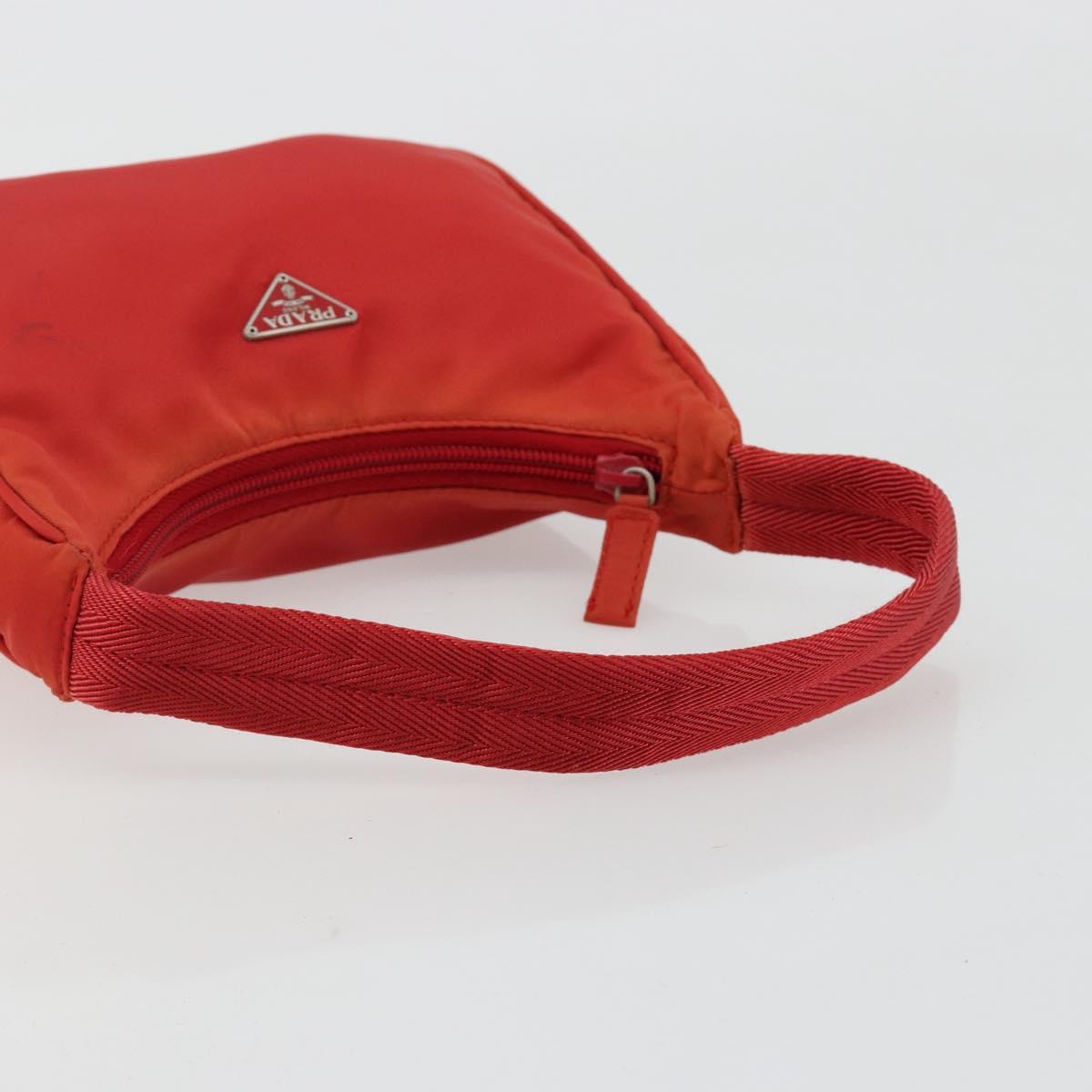 PRADA Hand Pouch Nylon Red Silver Auth 184627A