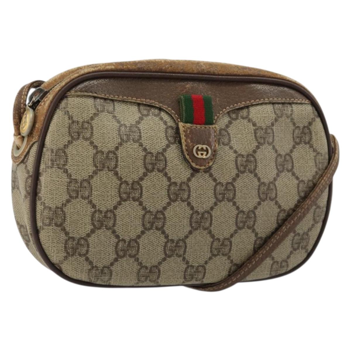 GUCCI GG Supreme Web Sherry Line Bag PVC Beige Red 007 58 6112 9411 Auth 184630
